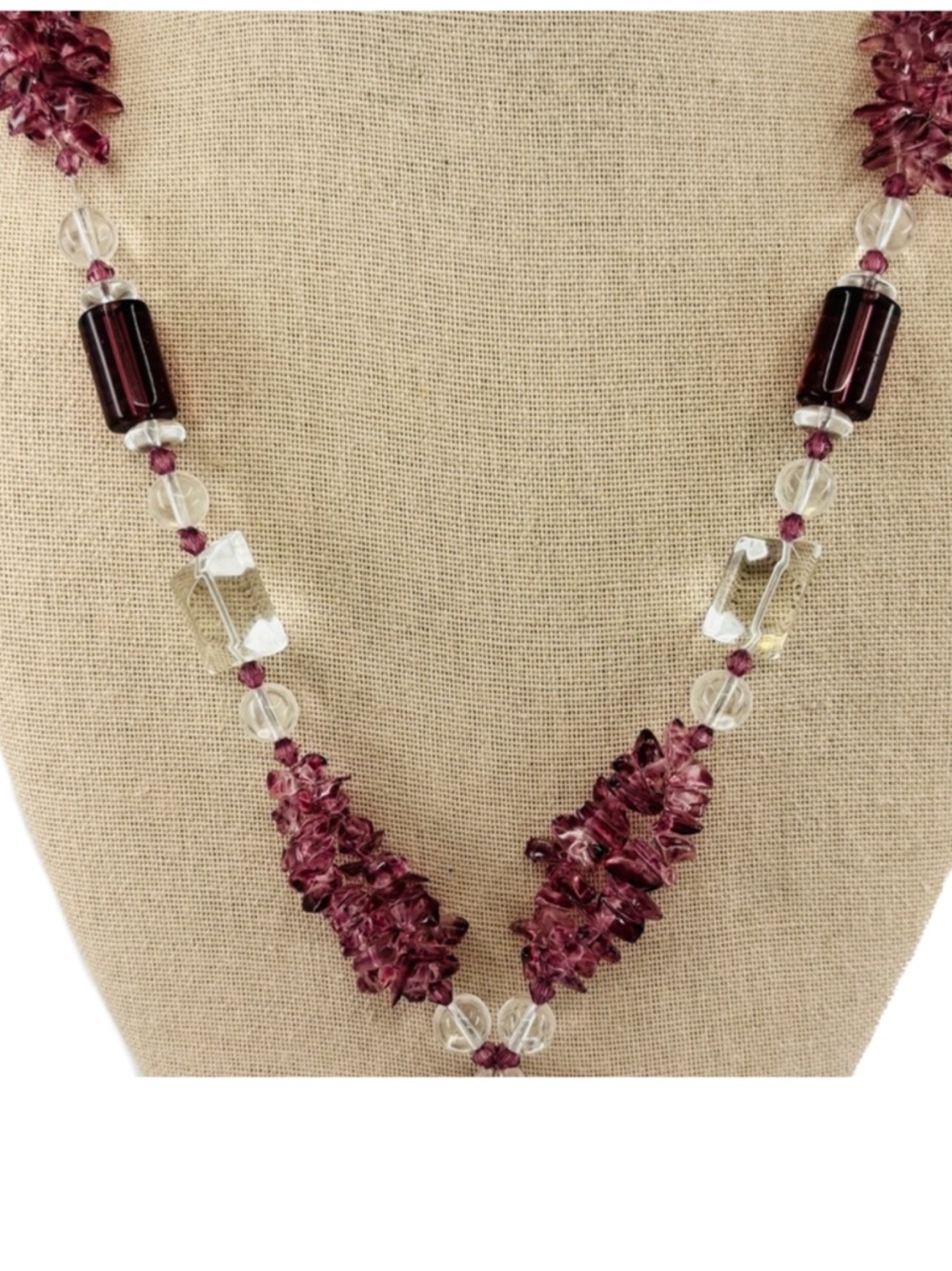 Purple Agate, Carnelian and Glass Boho Necklace - Picture 4 of 11
